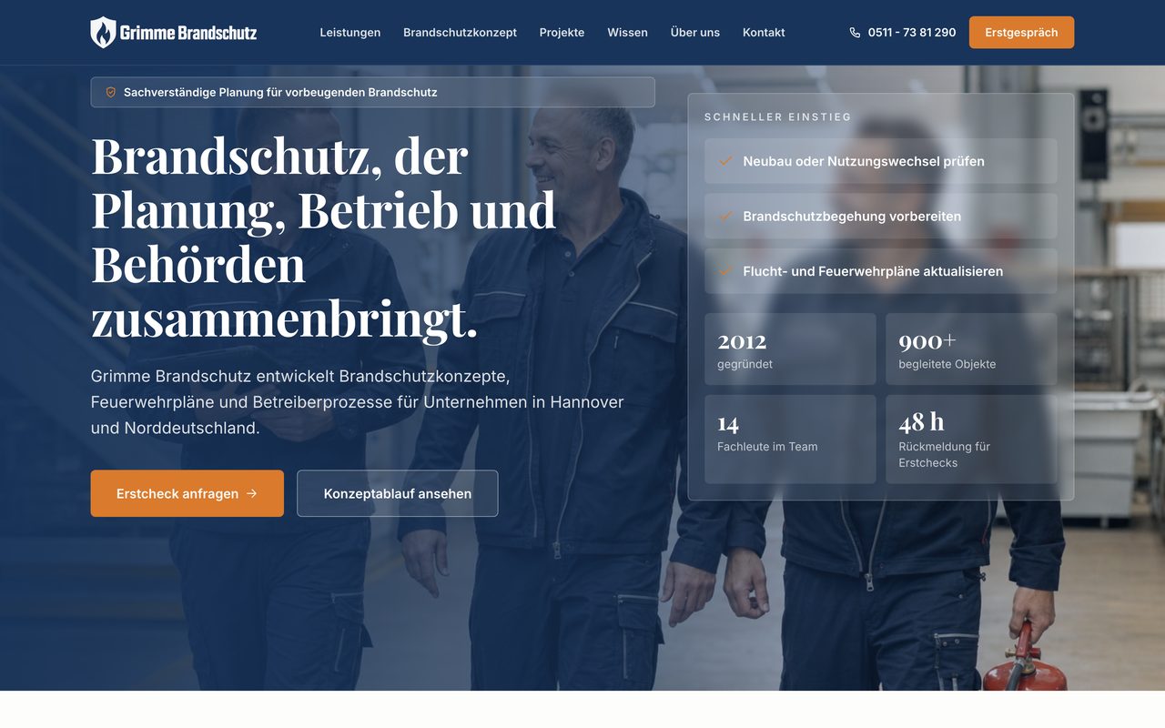 Grimme Brandschutz Webseite auf einem Monitor