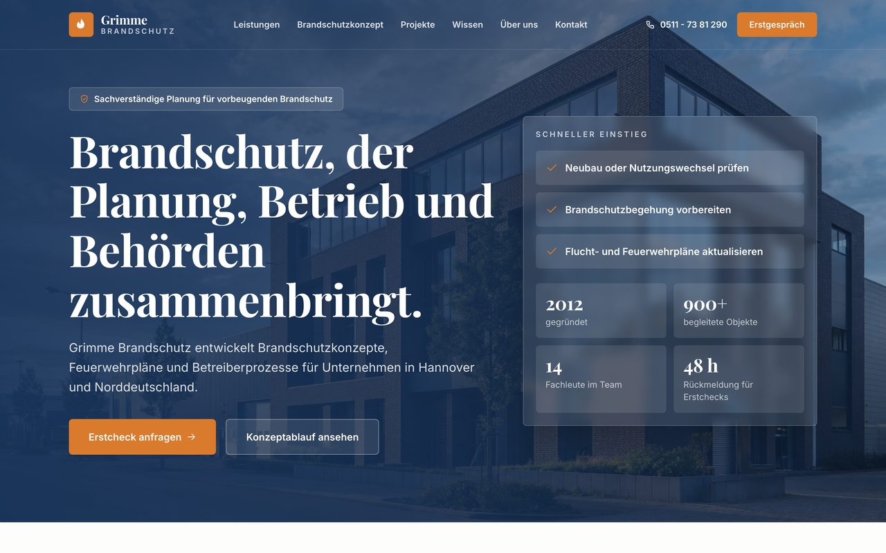 Grimme Brandschutz Website auf einem Monitor