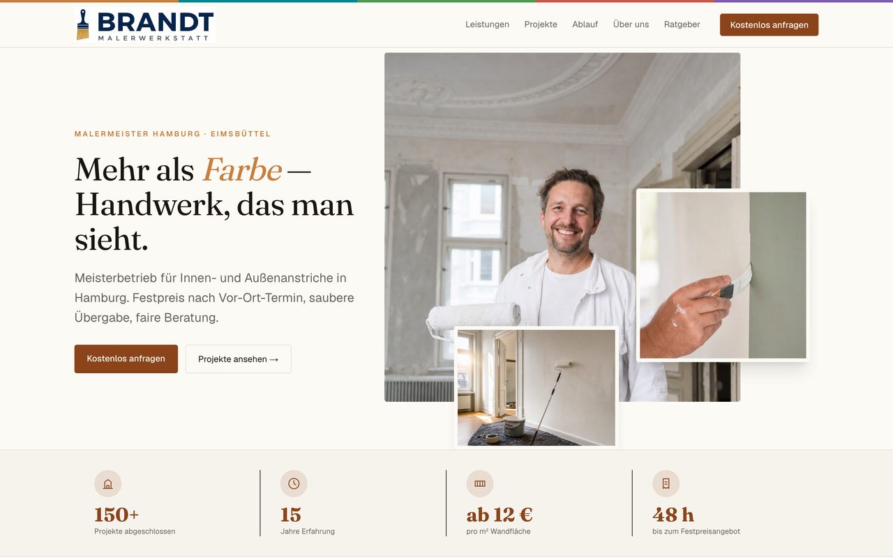 Malerwerkstatt Brandt Webseite auf einem Monitor