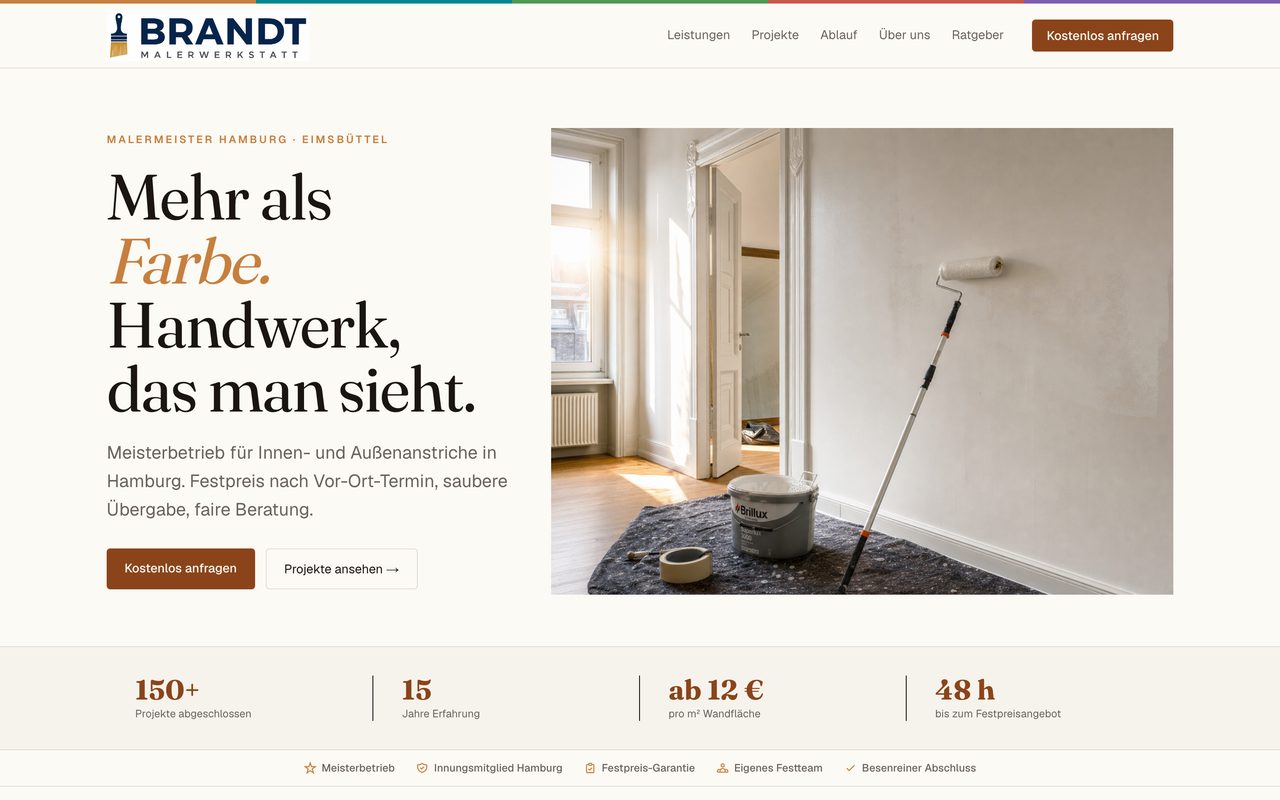 Malerwerkstatt Brandt Website auf einem Monitor