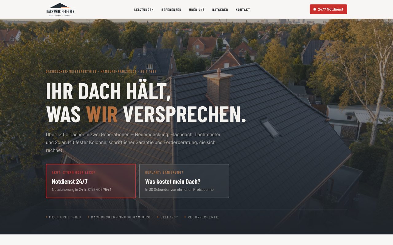 Dachwerk Petersen Website auf einem Monitor