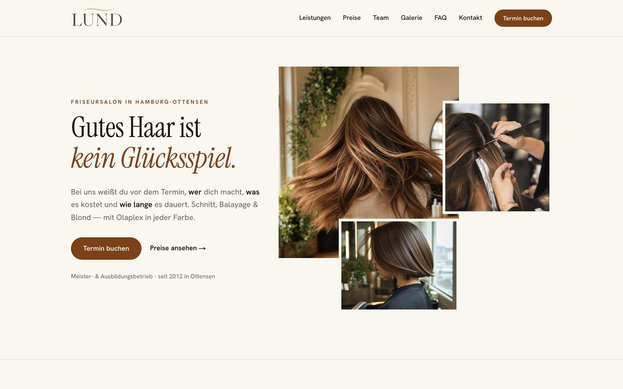 LUND Friseure Webseite auf einem Monitor