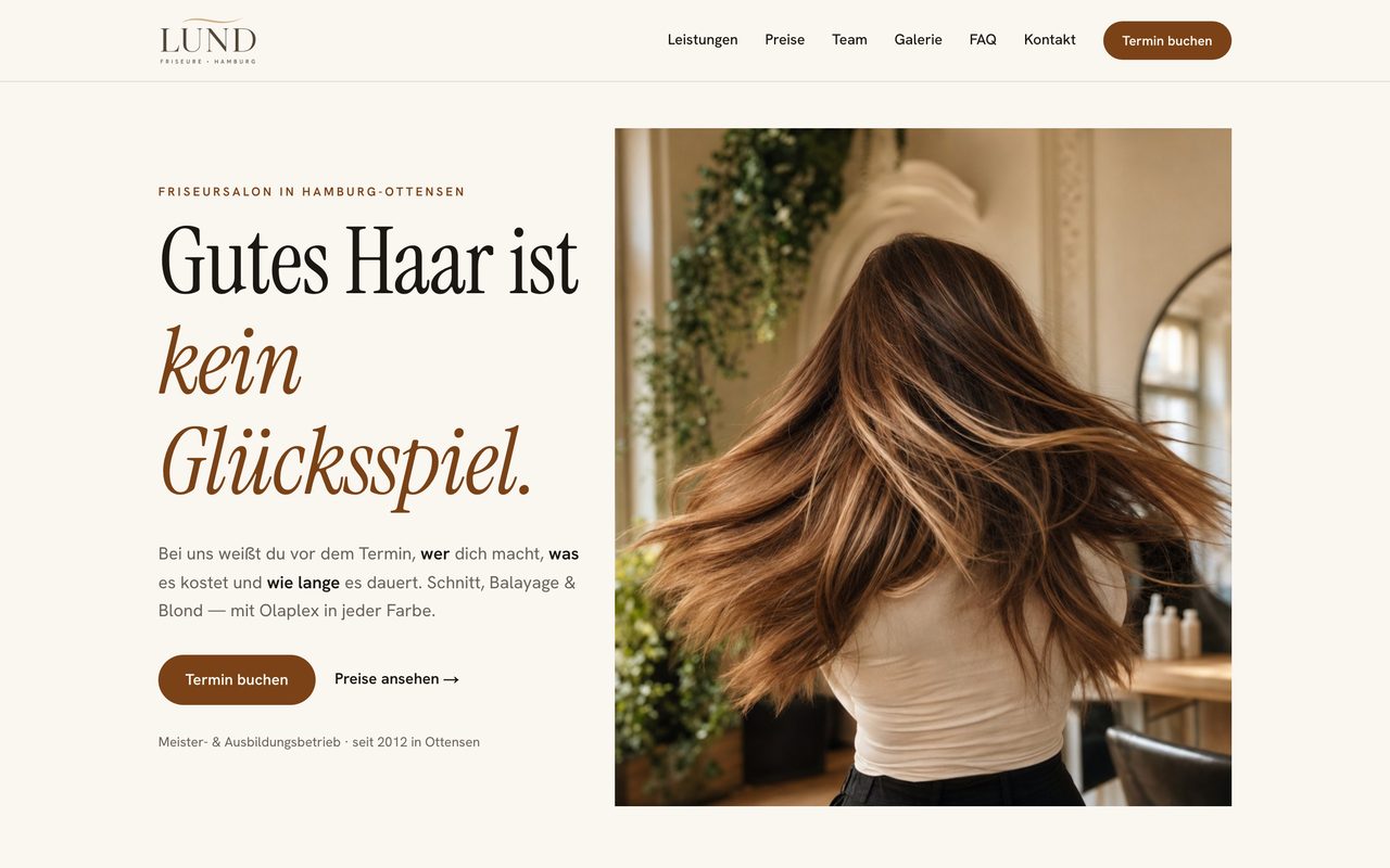LUND Friseure Website auf einem Monitor