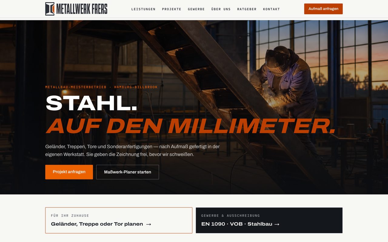 Metallwerk Frers Webseite auf einem Monitor