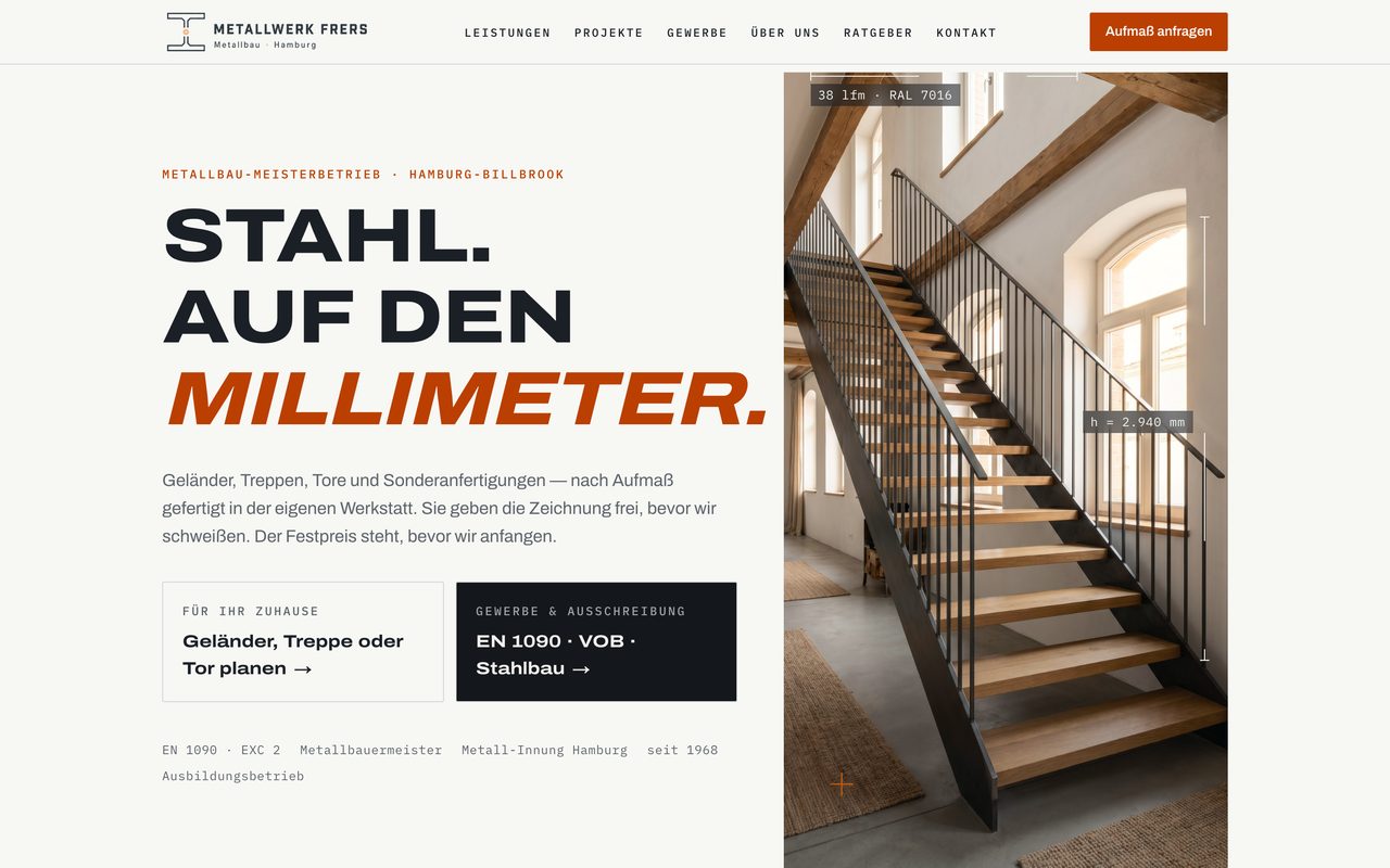 Metallwerk Frers Website auf einem Monitor