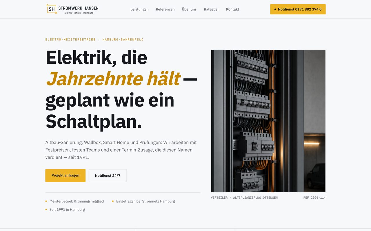 Stromwerk Hansen Website auf einem Monitor
