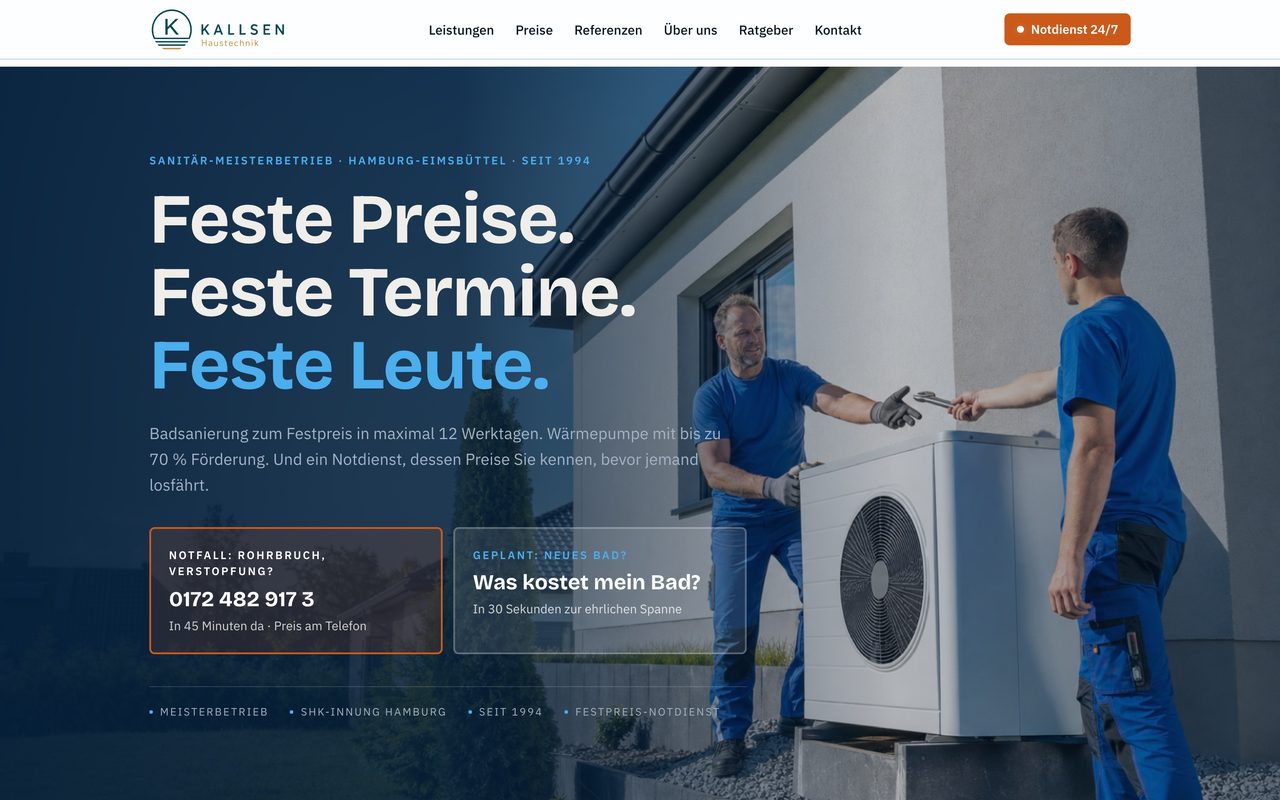 Kallsen Haustechnik Webseite auf einem Monitor