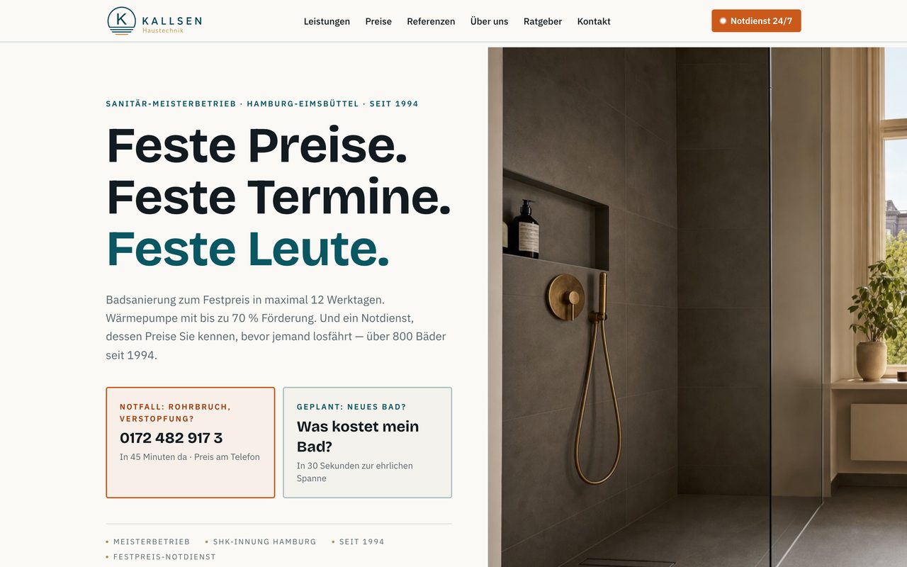 Kallsen Haustechnik Website auf einem Monitor
