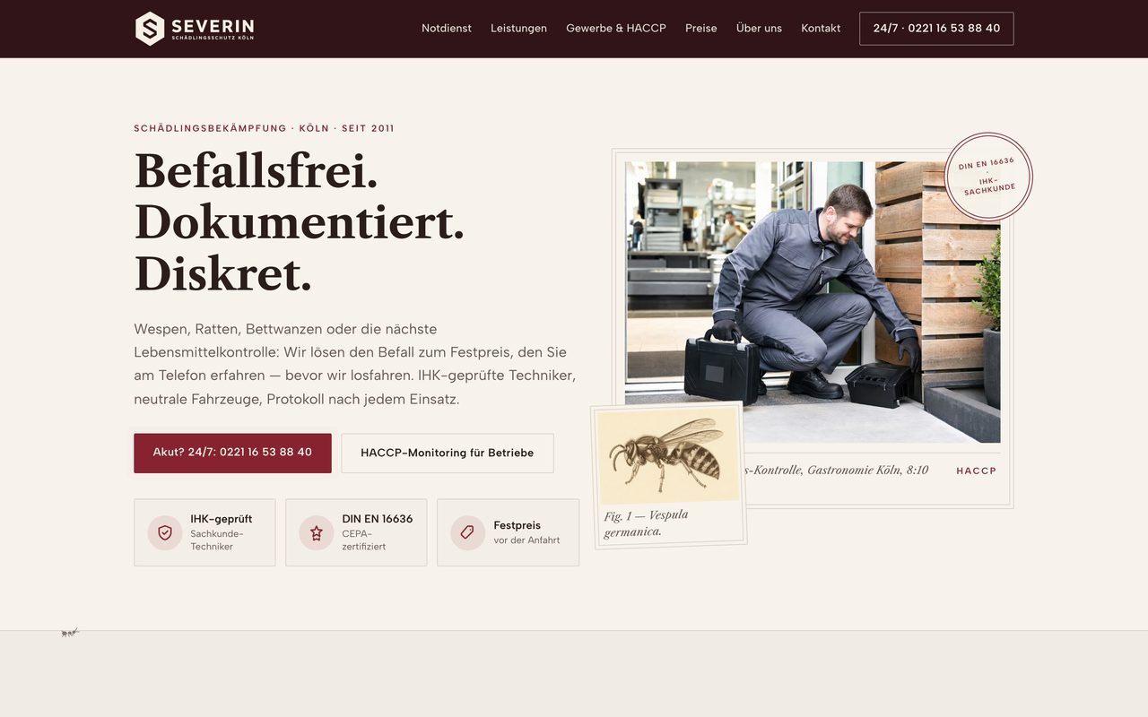 Severin Schädlingsschutz Webseite auf einem Monitor