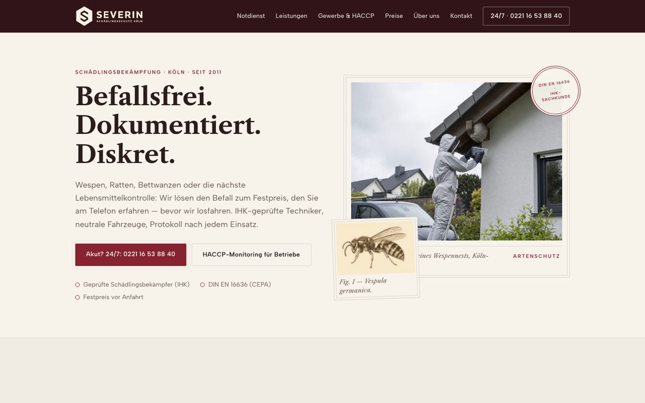 Severin Schädlingsschutz Website auf einem Monitor