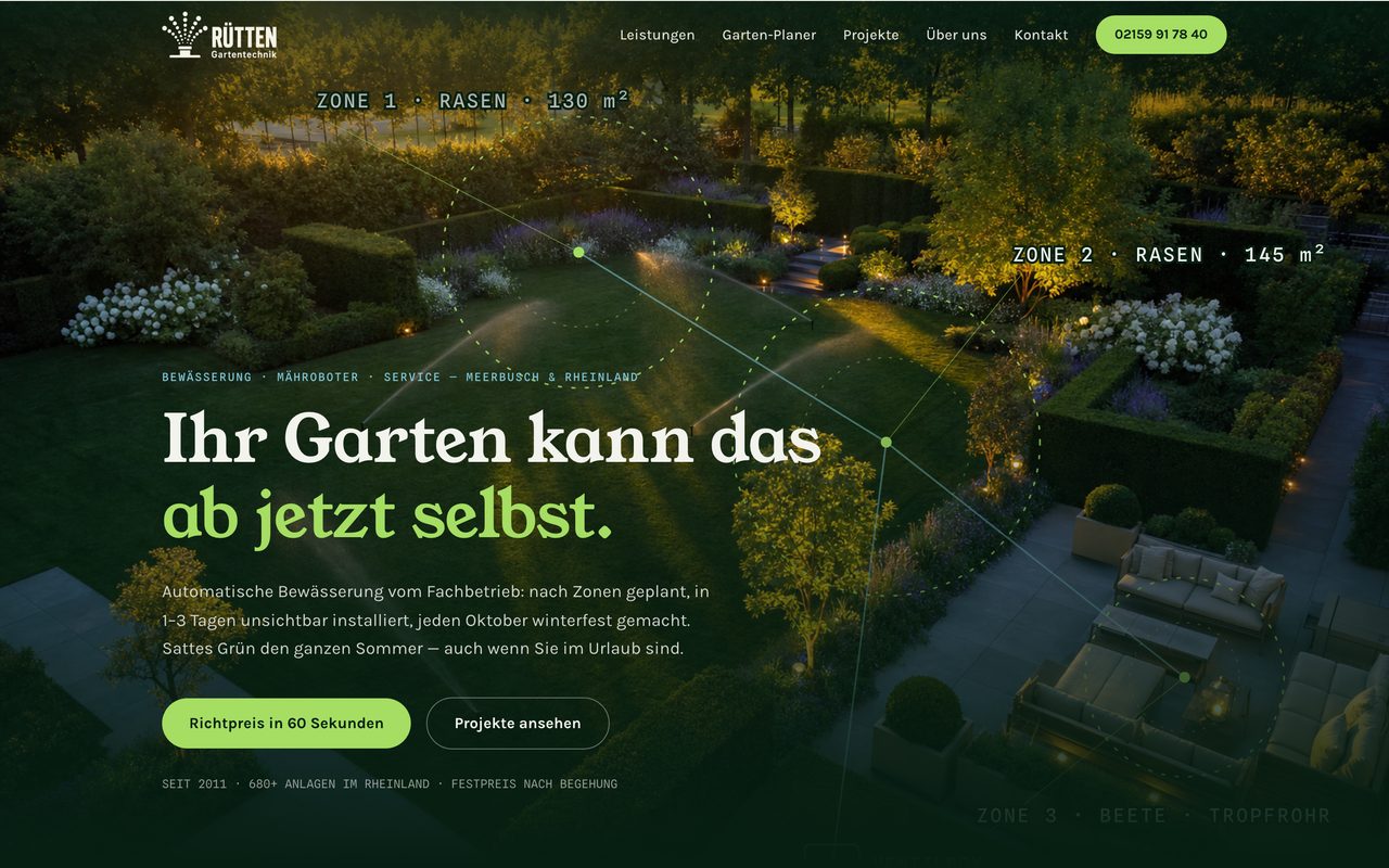 Rütten Gartentechnik Webseite auf einem Monitor