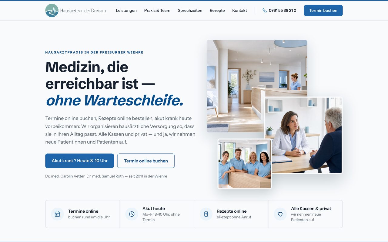 Hausärzte an der Dreisam Webseite auf einem Monitor
