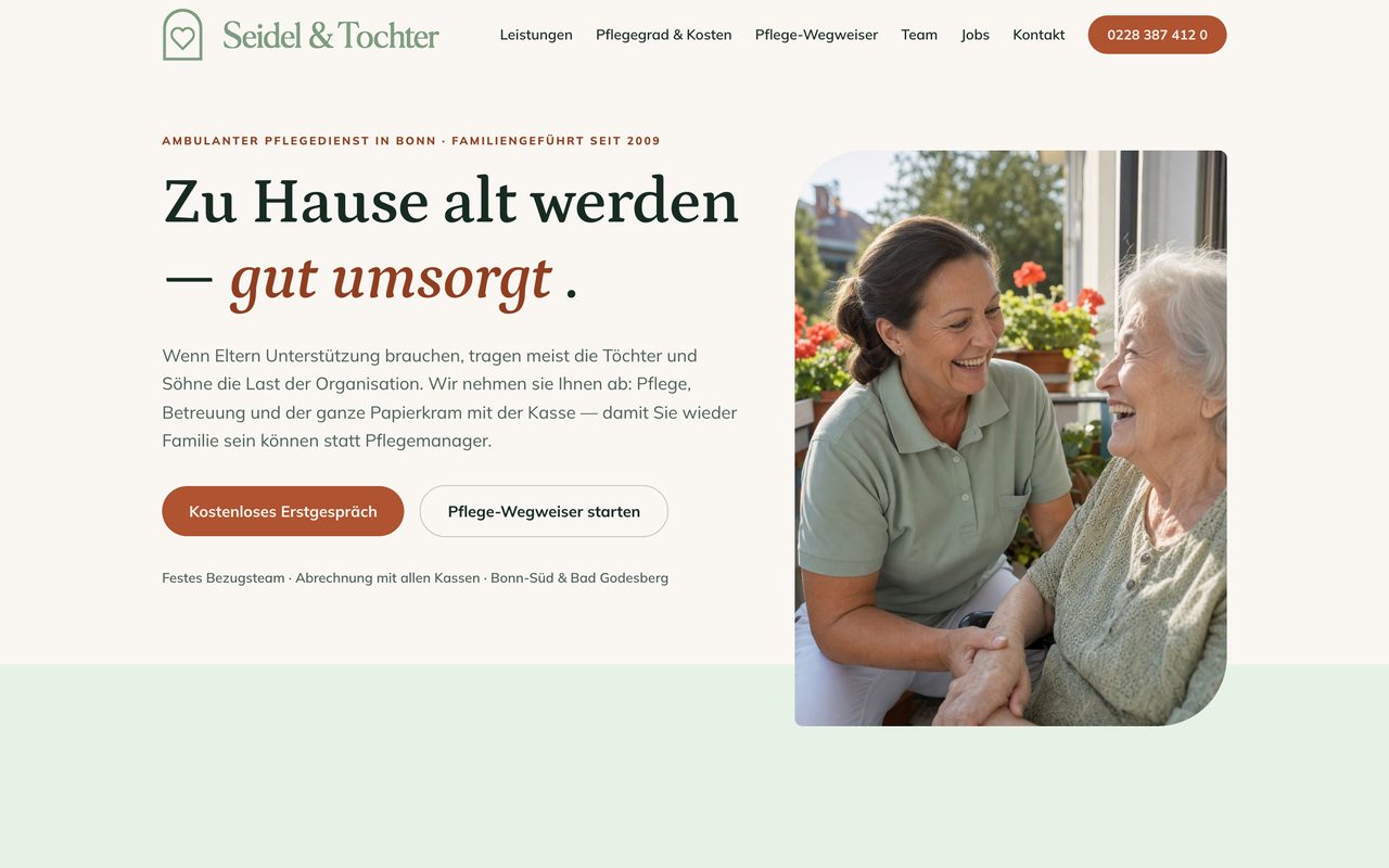 Seidel & Tochter Webseite auf einem Monitor