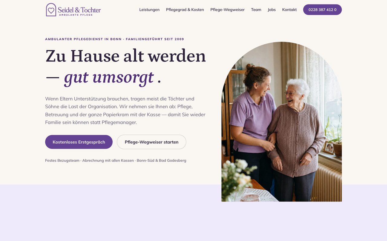 Seidel & Tochter Website auf einem Monitor