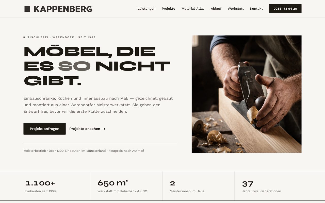 Tischlerei Kappenberg Webseite auf einem Monitor