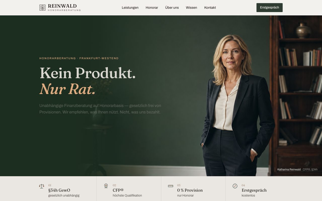 Reinwald Honorarberatung Website auf einem Monitor