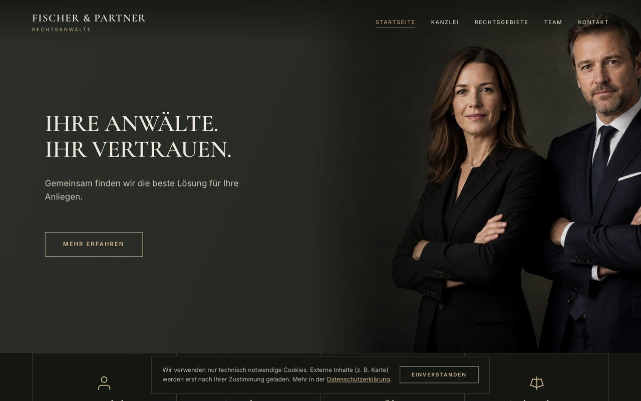 Fischer & Partner Rechtsanwälte Website auf einem Monitor