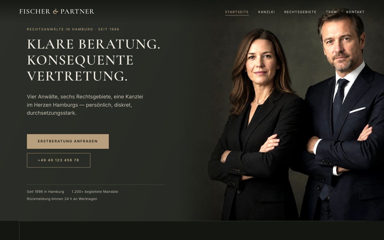 Fischer & Partner Rechtsanwälte Webseite auf einem Monitor