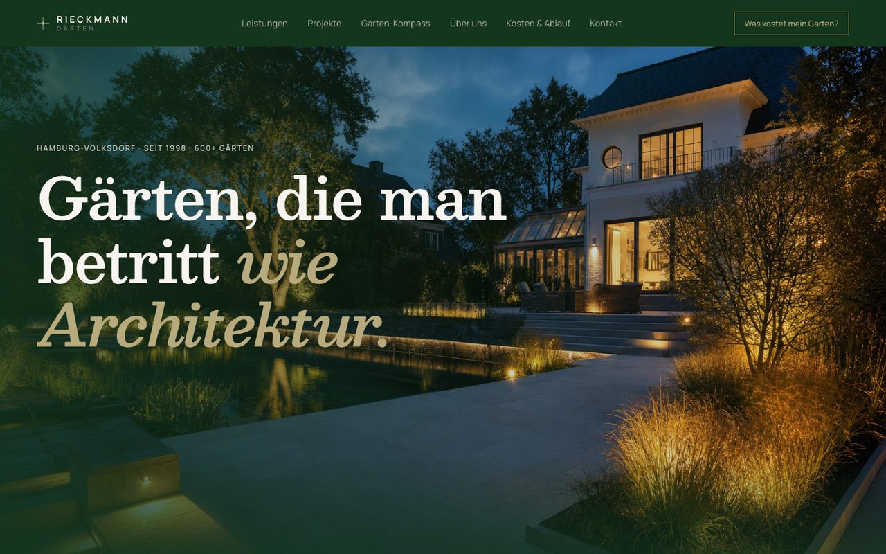 Rieckmann Gärten Website auf einem Monitor