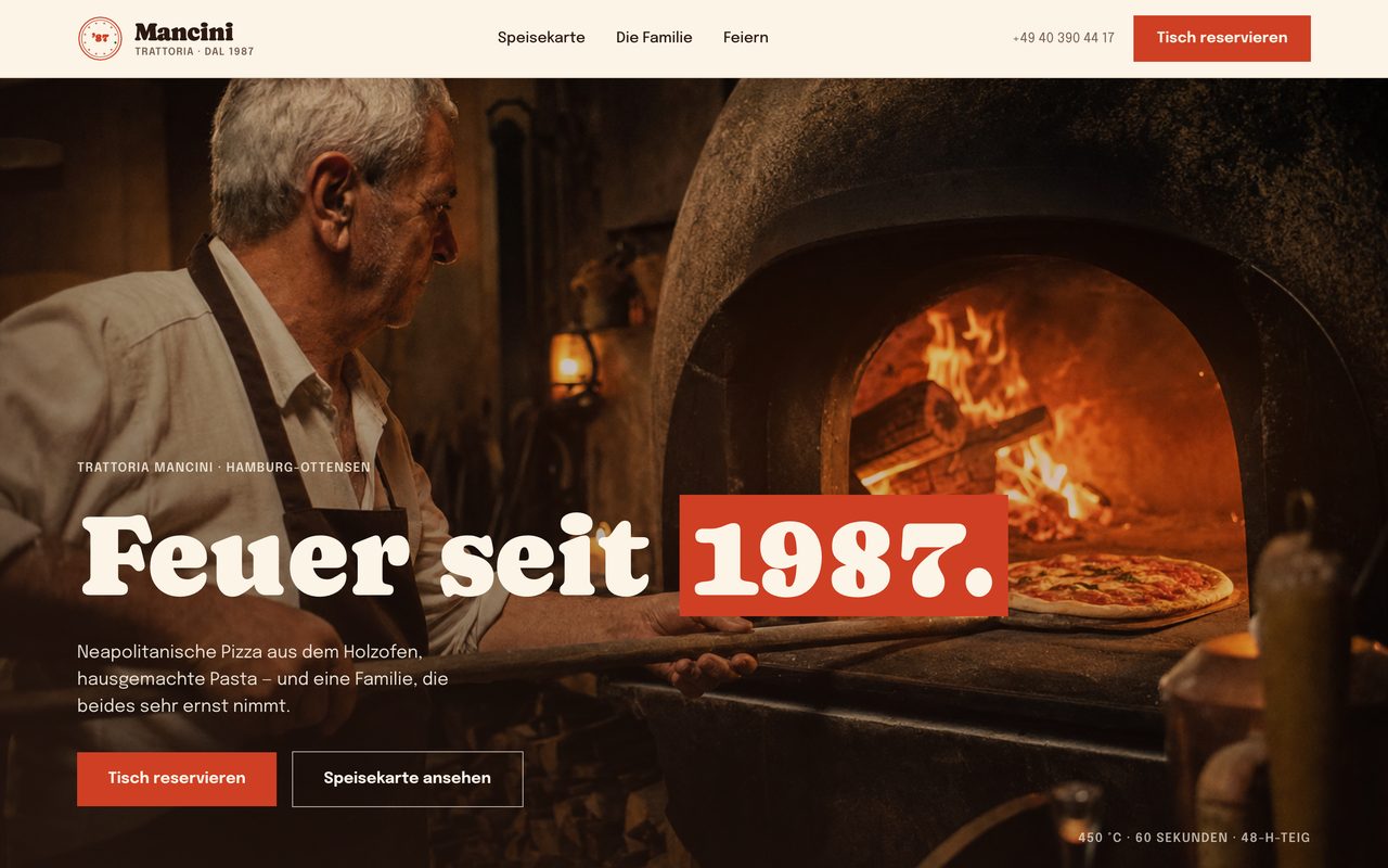 Trattoria Mancini Webseite auf einem Monitor