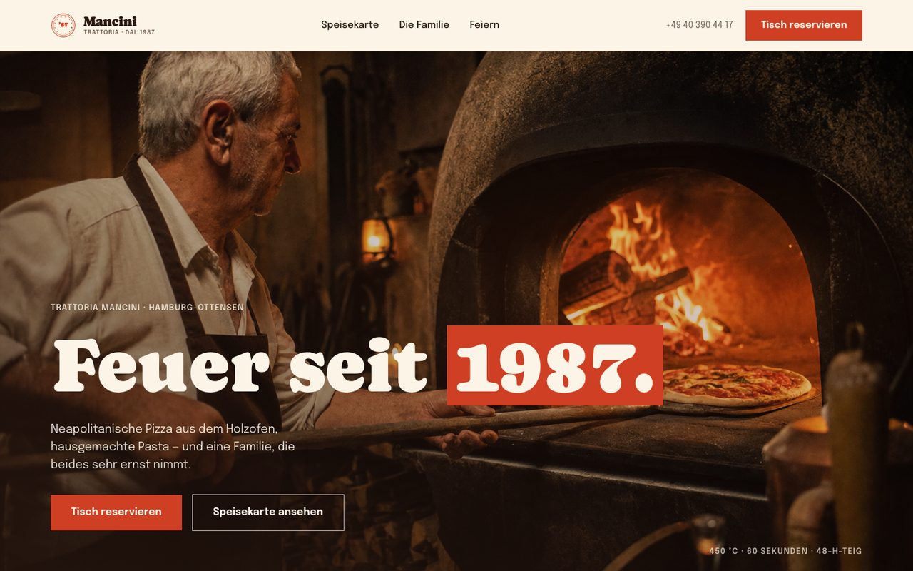 Trattoria Mancini Website auf einem Monitor