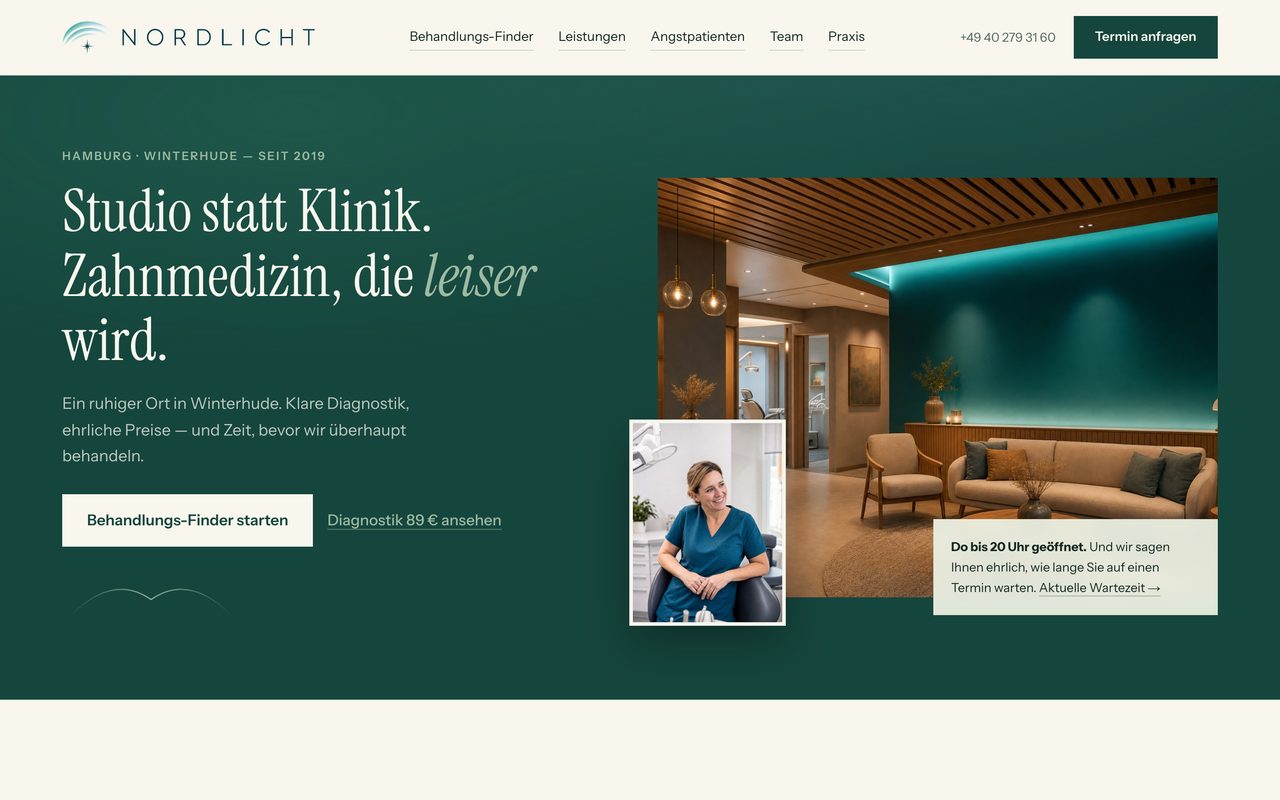 NORDLICHT Zahnmedizin Webseite auf einem Monitor
