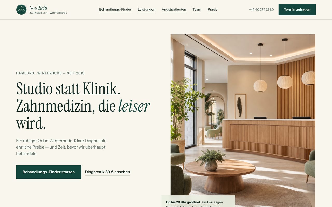 NORDLICHT Zahnmedizin Website auf einem Monitor