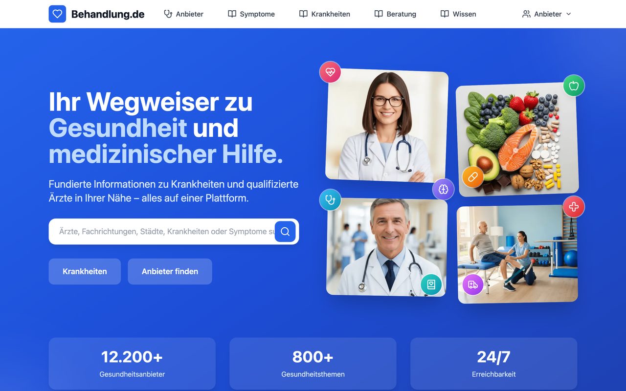 Behandlung.de Webseite auf einem Monitor