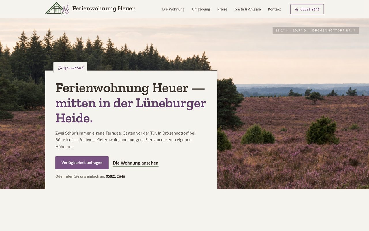 Ferienwohnung Heuer Webseite auf einem Monitor