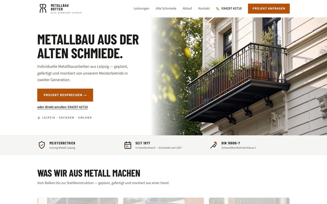 Metallbau Rotter Webseite auf einem Monitor