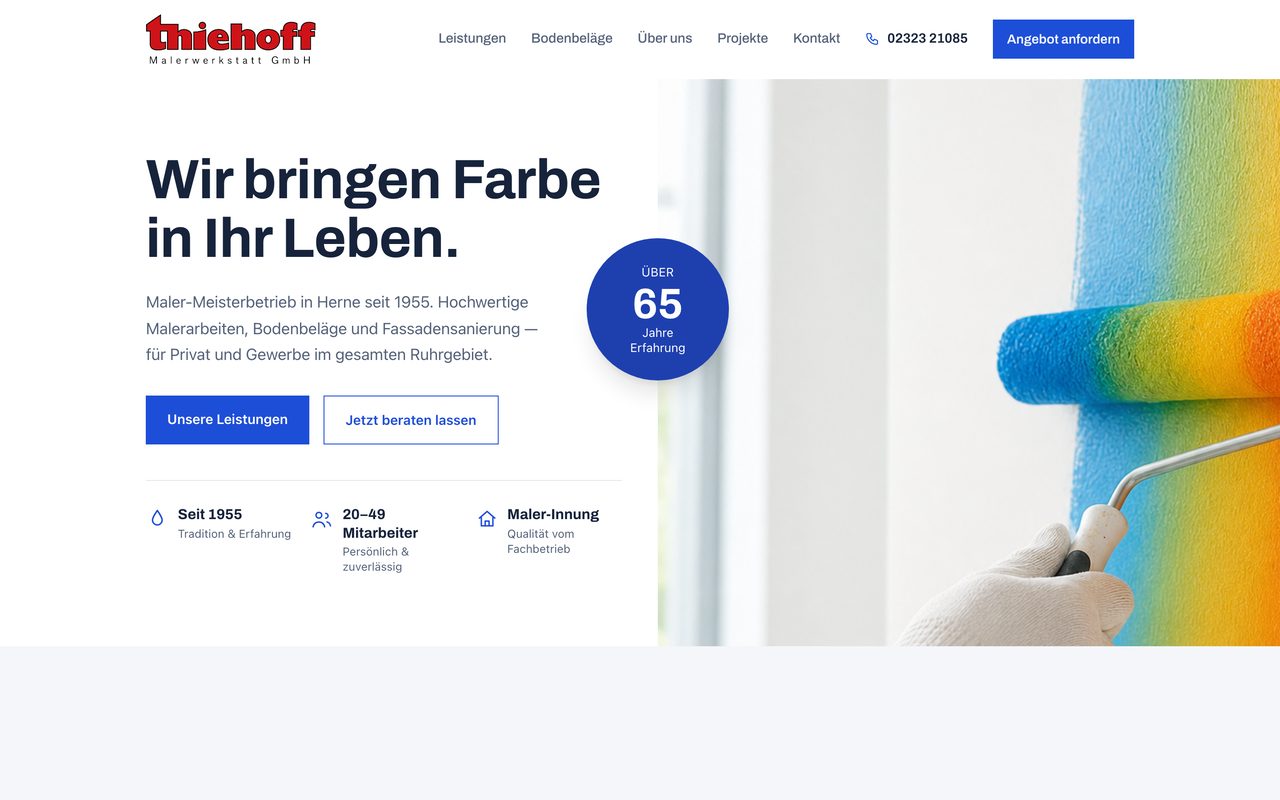 Thiehoff Malerwerkstatt Webseite auf einem Monitor