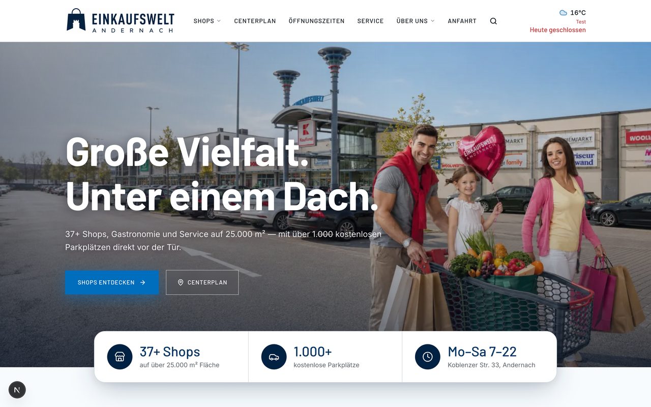 Einkaufswelt Andernach Website auf einem Monitor