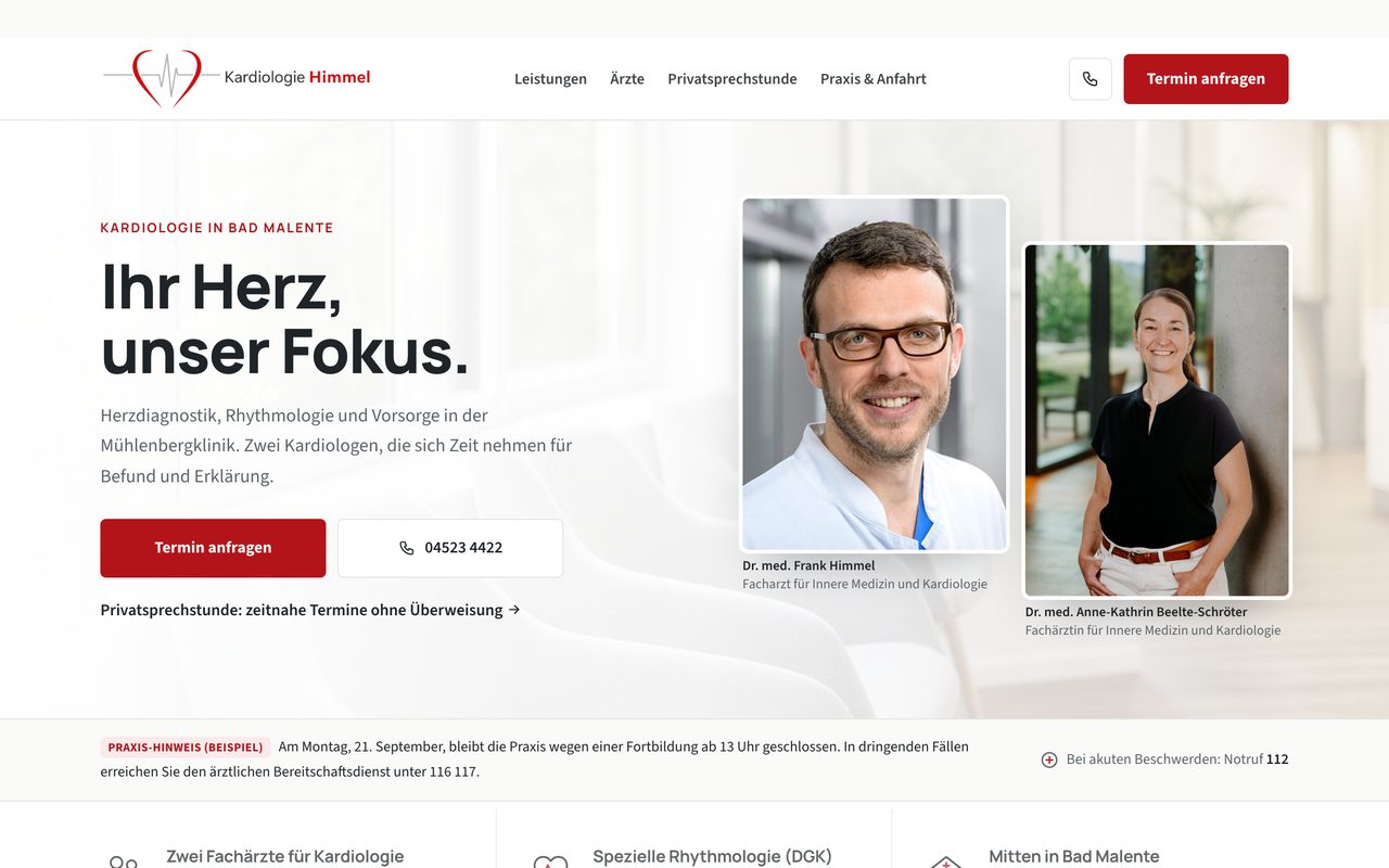 Kardiologie Himmel Webseite auf einem Monitor