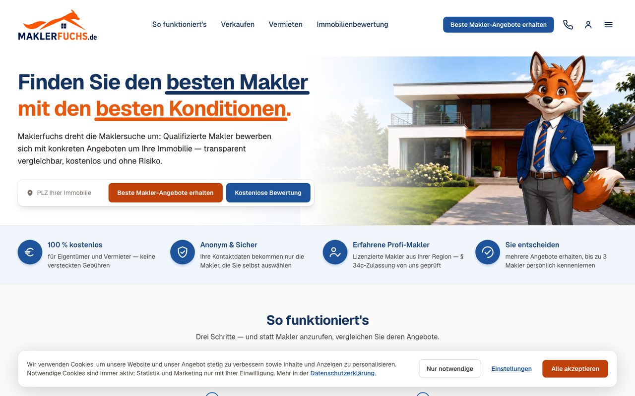 Maklerfuchs.de Website auf einem Monitor