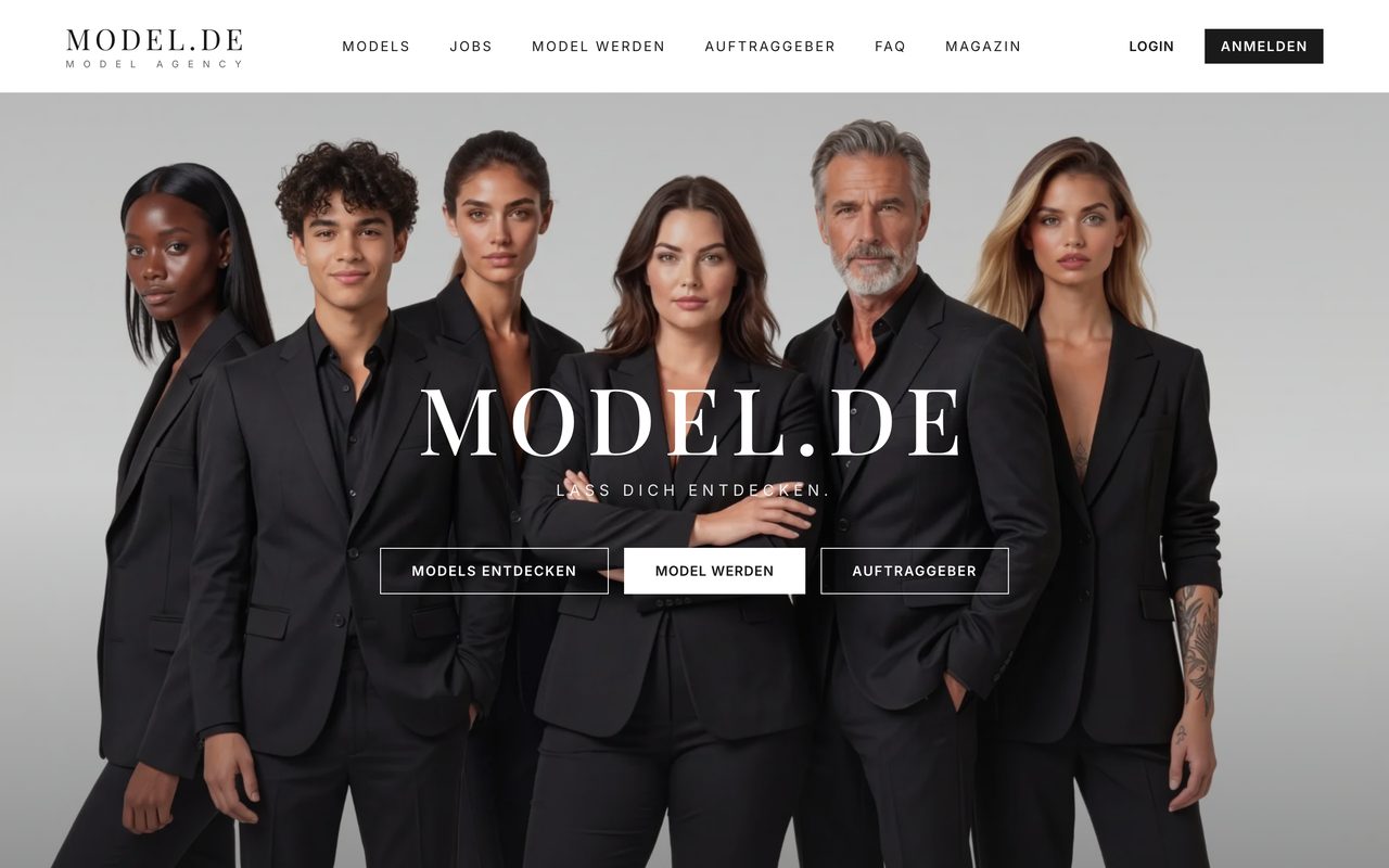 Model.de Webseite auf einem Monitor