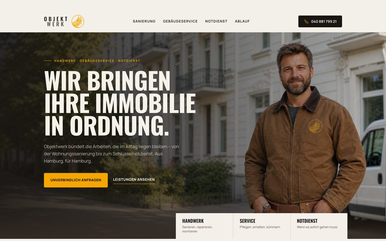 Objektwerk Webseite auf einem Monitor