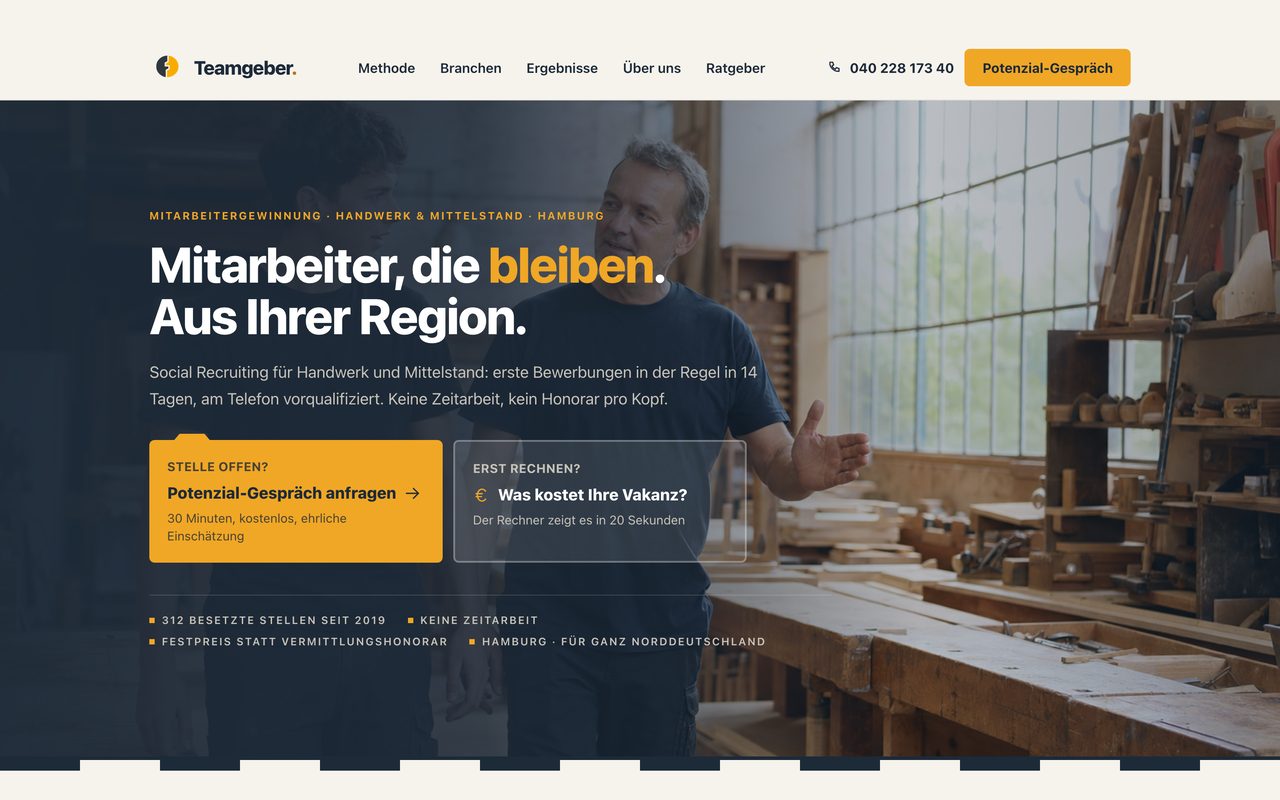 Teamgeber Webseite auf einem Monitor