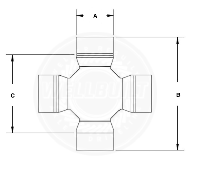 Inside Clipped U-Joint labeled to provide measurements