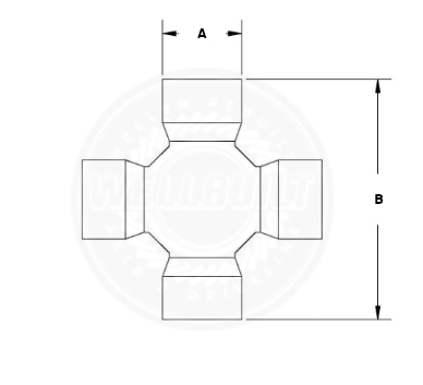 Outside Clipped U-Joint labeled to provide measurements