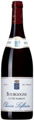 En glasflaska med Olivier Leflaive Cuvée Margot, ett rött vin från Bourgogne i Frankrike