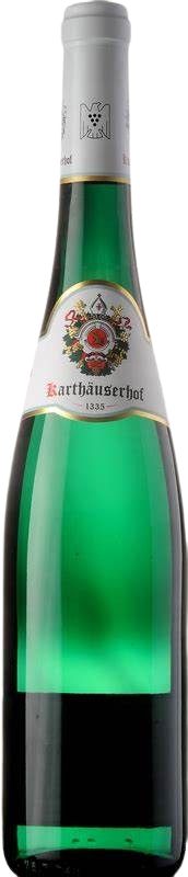 En glasflaska med Weingut Karthäuserhof Schieferkristall Riesling 2020, ett vitt vin från Mosel i Tyskland
