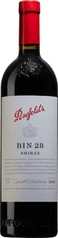 En flaska med Penfolds Bin 28 Shiraz 2021, ett rött vin från South Australia i Australien