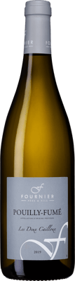 En glasflaska med Fournier Pouilly-Fumé Les Deux Cailloux 2021, ett vitt vin från Loiredalen i Frankrike