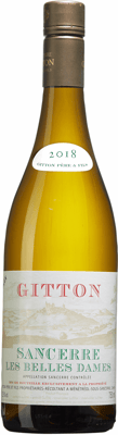 En lättare glasflaska med Gitton Sancerre Les Belles Dames 2020, ett vitt vin från Loiredalen i Frankrike