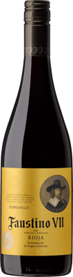 En lättare glasflaska med Faustino VII 2020, ett rött vin från Rioja i Spanien