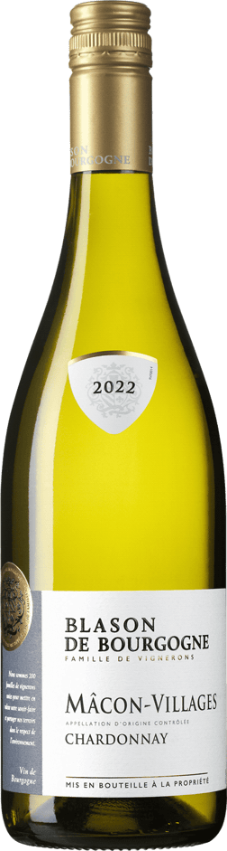 En lättare glasflaska med Blason de Bourgogne 2022, ett vitt vin från Bourgogne i Frankrike