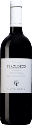 En lättare glasflaska med Teroldego Cantina D’Isera 2019, ett rött vin från Trentino-Alto Adige i Italien
