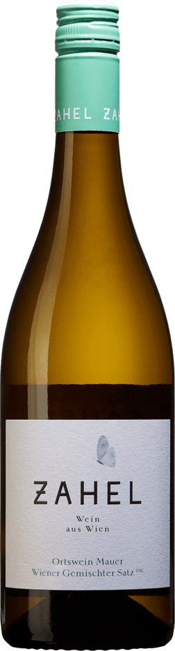 En lättare glasflaska med Wiener Gemischter Satz 2022, ett vitt vin från Wien i Österrike