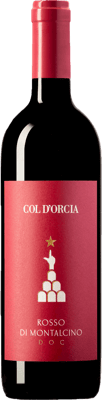 En lättare glasflaska med Col d’Orcia Rosso di Montalcino Organic 2019, ett rött vin från Toscana i Italien