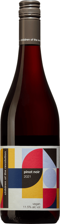 En lättare glasflaska med Children of the revolution Pinot Noir 2022, ett rött vin från Australien